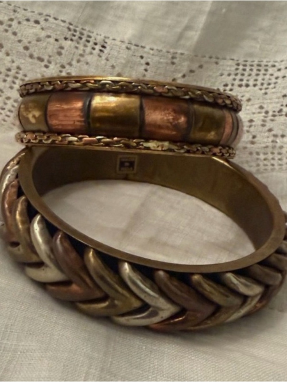 Tri-Tone Metal Fashion Bangle Bracelets - Gold, Copper, Silver